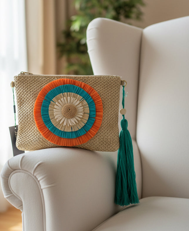 Bolso Rafia flor grande