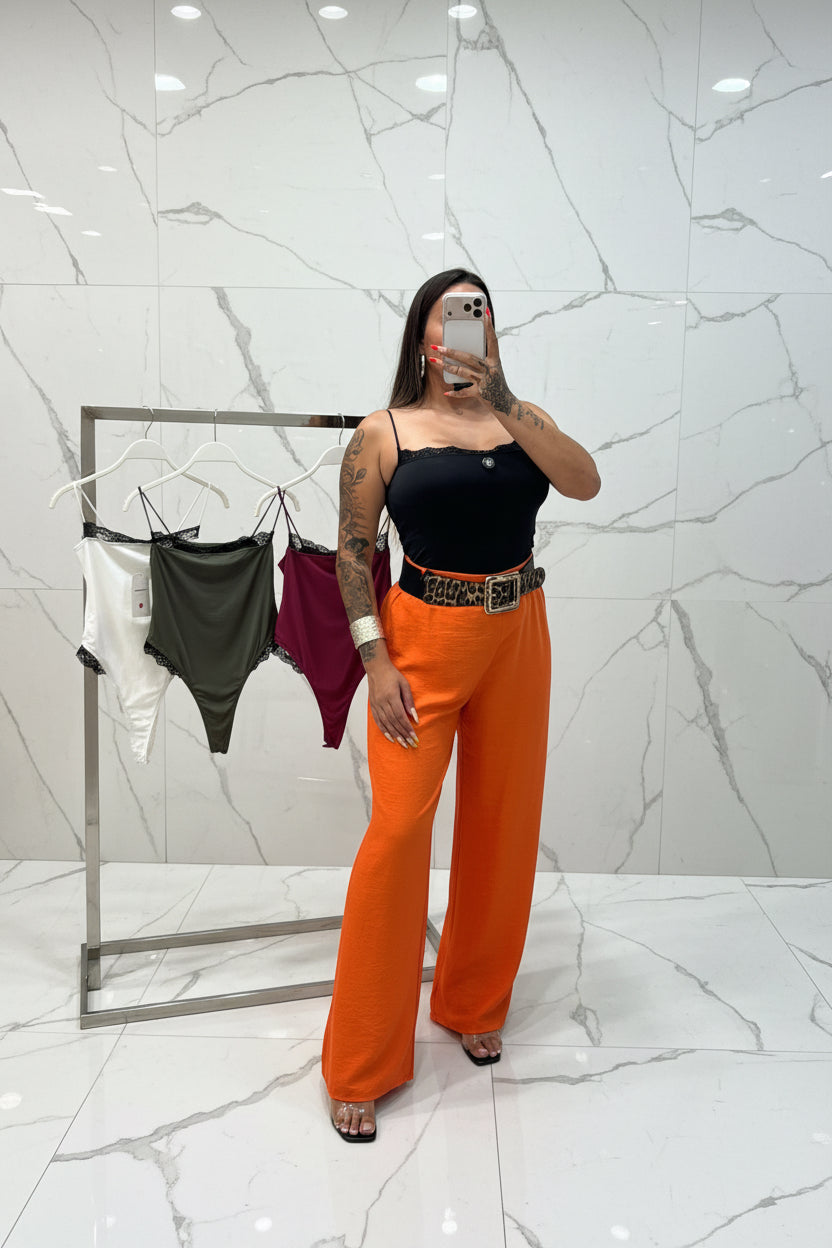 Pantalón lino naranja