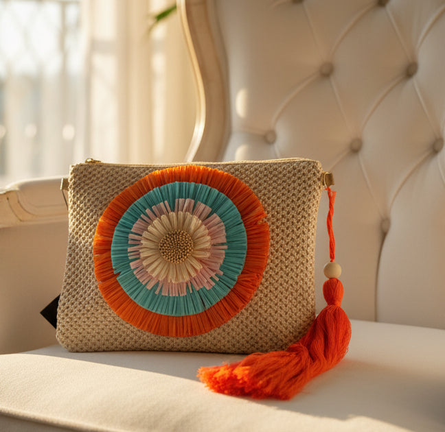 Bolso Rafia flor grande