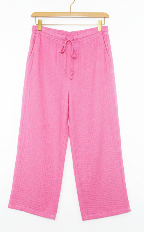 Pantalón lino rosa fluo
