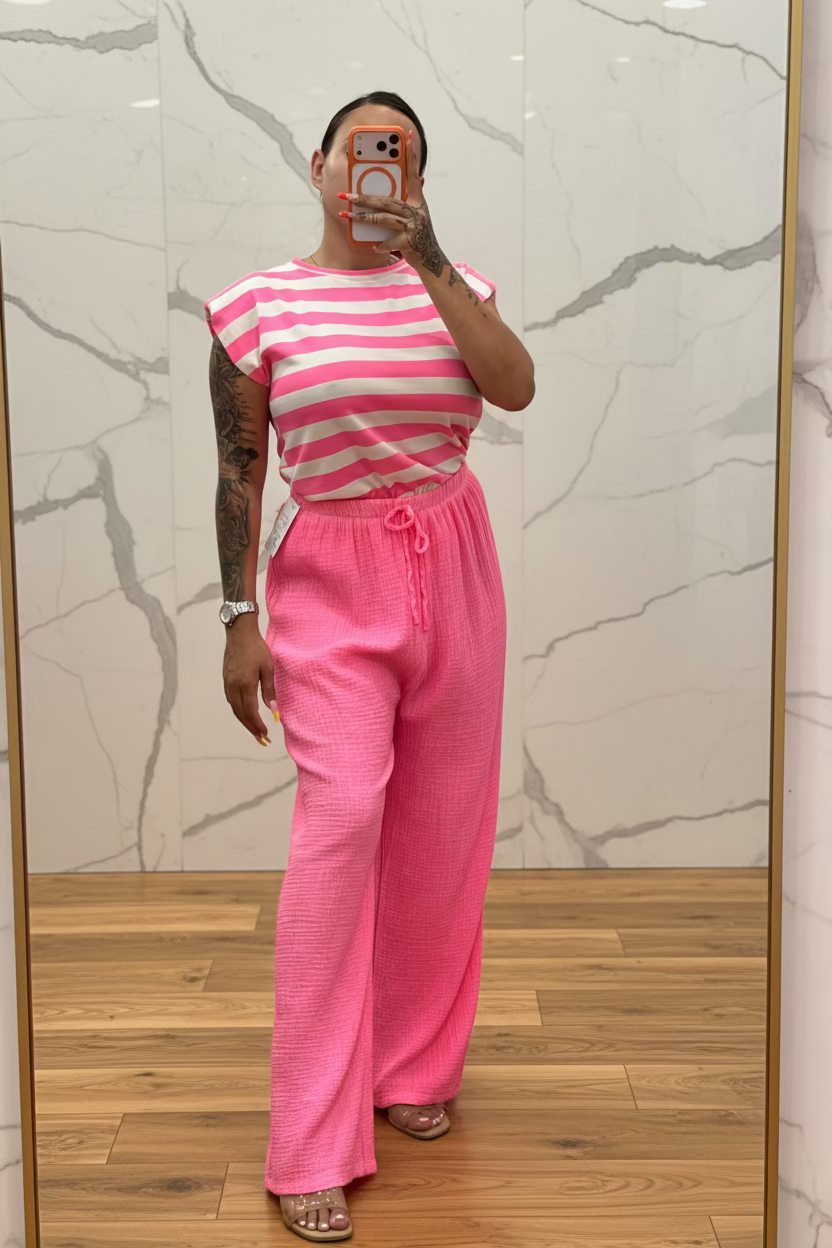Pantalón lino rosa fluo