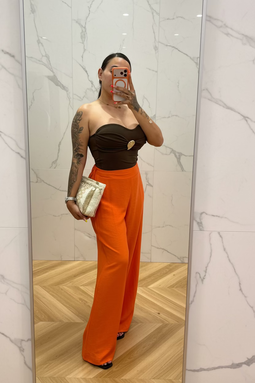 Pantalón lino naranja